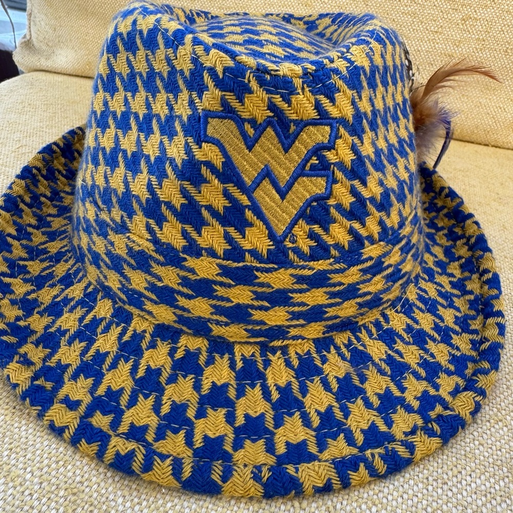 West Virginia WVU Mountaineers Fedora Hats in Blue & Gold Houndstooth Men/Women